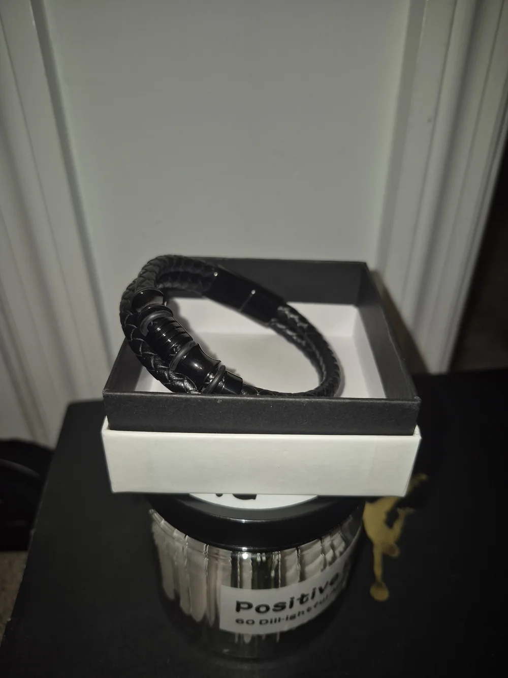 Men's Black Braided Leather Bracelet - Minimal Metal Accents